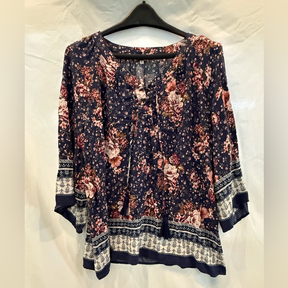 Krazy Kat Floral Navy Blouse